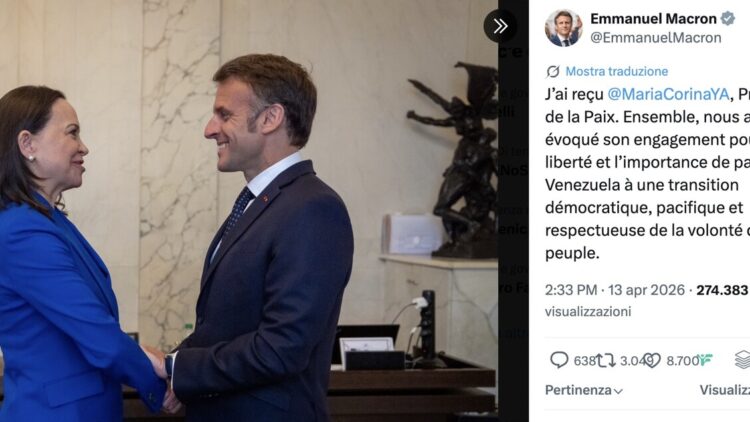Machado incontra Macron che dà il suo sostegno alla transizione in Venezuela